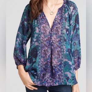 Joie Gloria silk floral purple and green blouse size medium